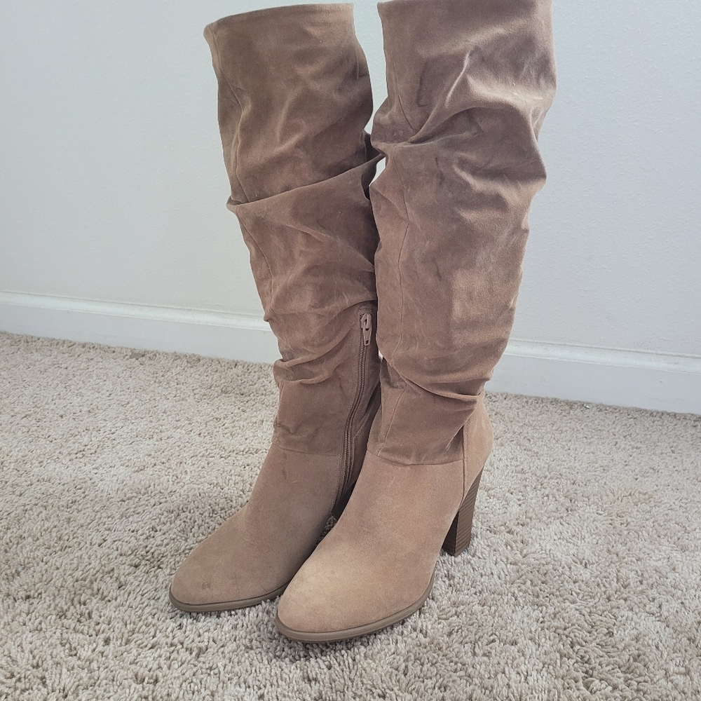 Brown knee high heel boots